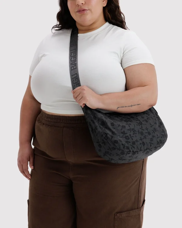 Medium Nylon Crescent Bag - Charcoal Ditsy Floral