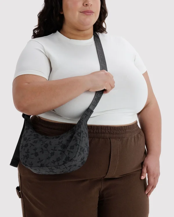 Small Nylon Crescent Bag - Charcoal Ditsy Floral - Material: heavyweight-nylon