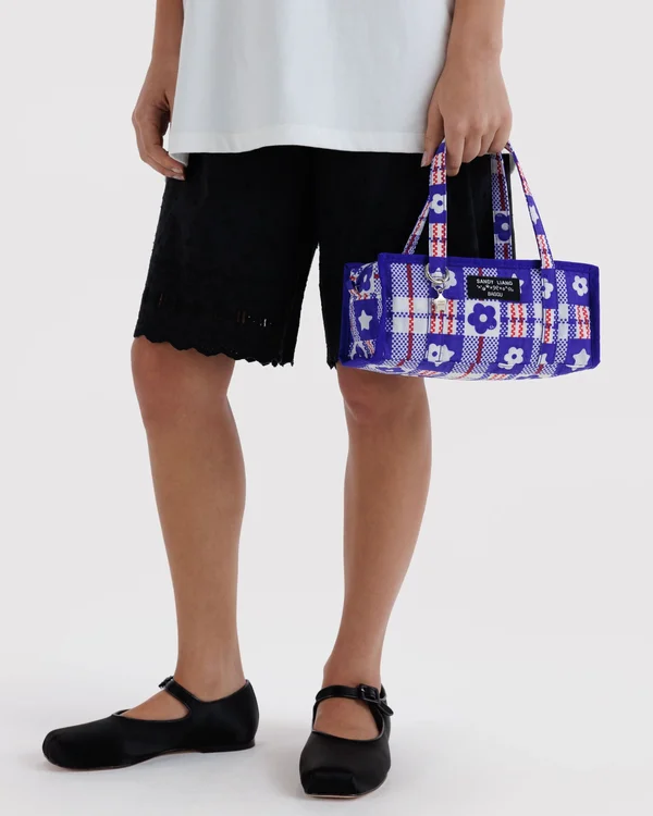 Mini Nylon Market Bag - Market Plaid Blue - Material: heavyweight-nylon