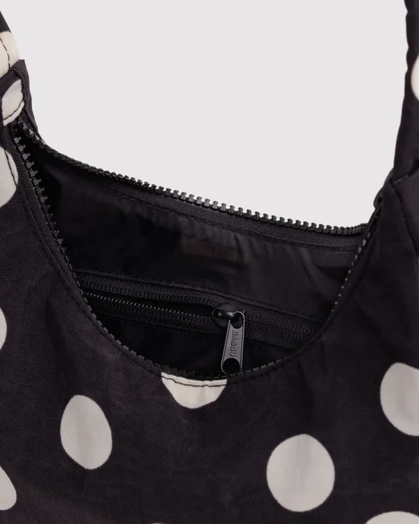Mini Nylon Shoulder Bag - Black And Cream Polka Dot
