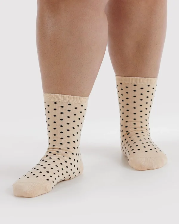 Crew Sock - Micro Cream and Black Polka Dot - Size: OS