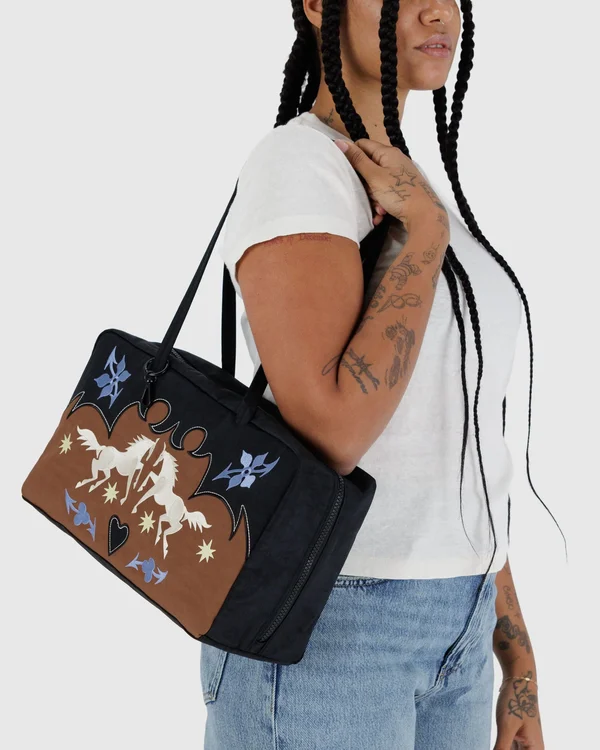 Medium Nylon Bowler Bag - Sale - Western Appliqué - Material: heavyweight-nylon