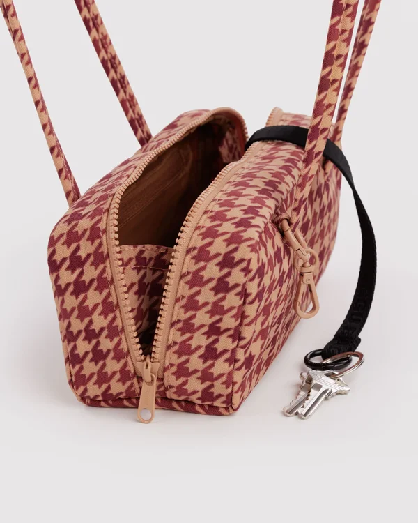 Small Nylon Bowler Bag - Tan Houndstooth - Size: OS