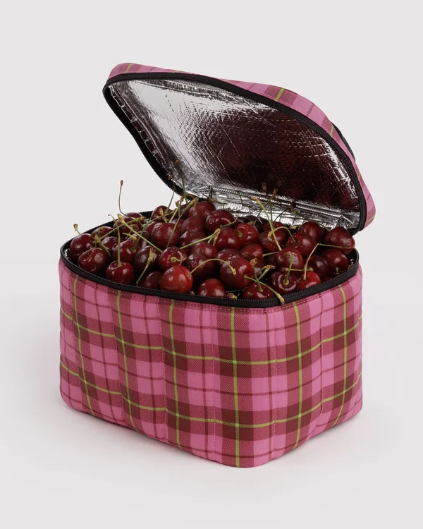 Puffy Lunch Bag - Azalea Pink Tartan - Size: OS
