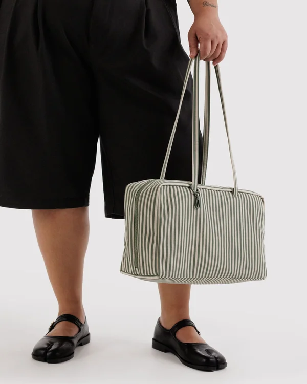 Medium Nylon Bowler Bag - Sage Stripe - Material: heavyweight-nylon