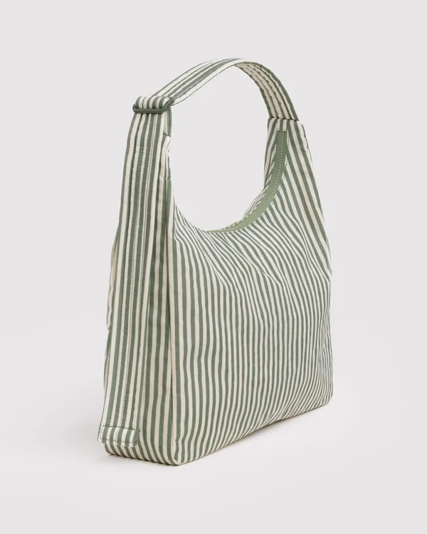 Nylon Shoulder Bag - Sage Stripe - Material: heavyweight-nylon