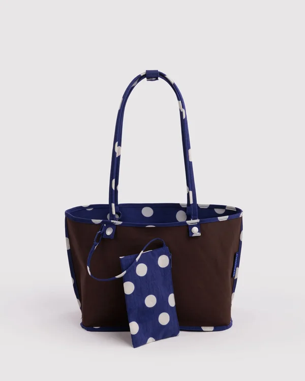 Medium Nylon Reversible Tote - Navy Polka Dot Mix - Material: heavyweight-nylon