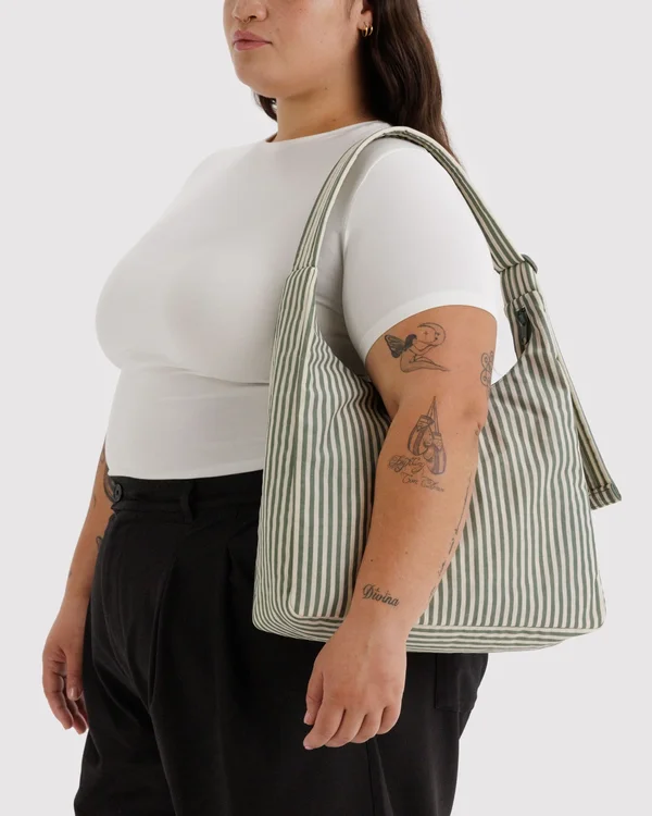 Nylon Shoulder Bag - Sage Stripe - Material: heavyweight-nylon