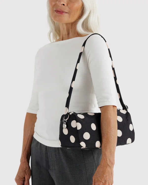 Nylon Loaf Bag - Black And Cream Polka Dot