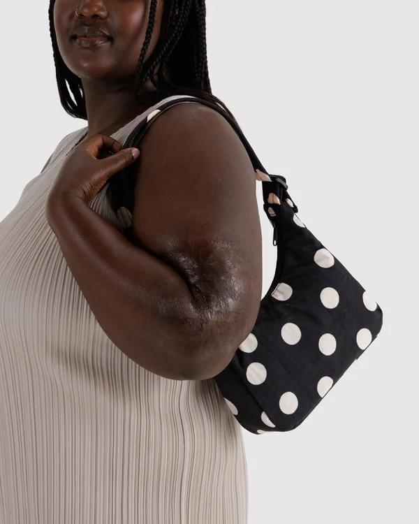 Mini Nylon Shoulder Bag - Black And Cream Polka Dot
