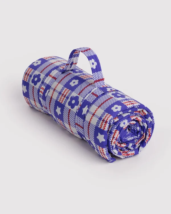 Puffy Picnic Blanket - Market Plaid Blue - Size: OS