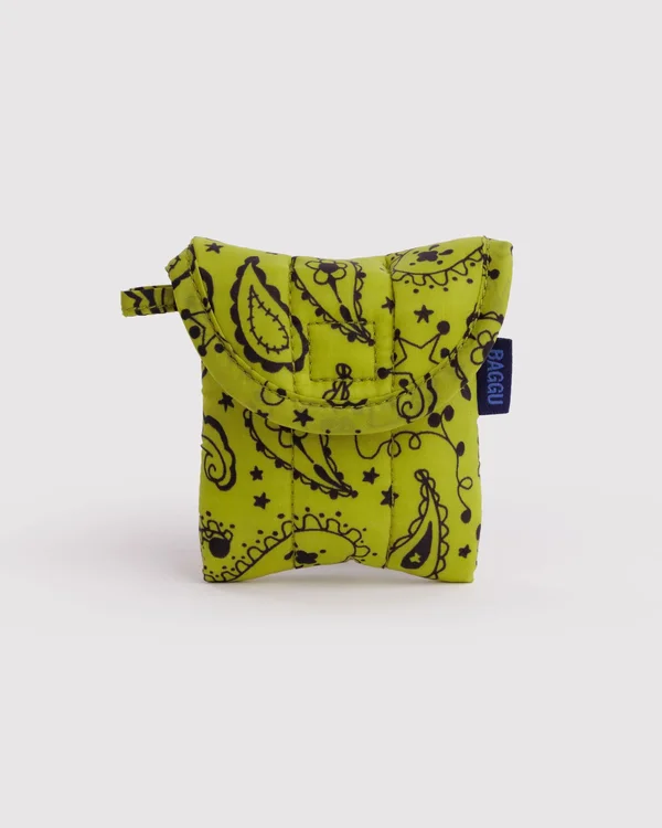 Puffy Earbuds Case - Chartreuse Paisley