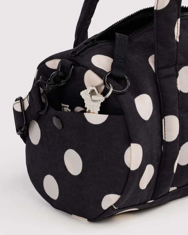 Nylon Duffle Bag - Black And Cream Polka Dot - Size: OS