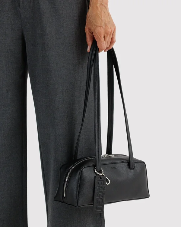Small Recycled Leather Bowler Bag - Black