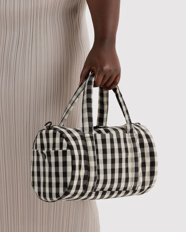 Nylon Duffle Bag - Black And Cream Gingham - Size: OS