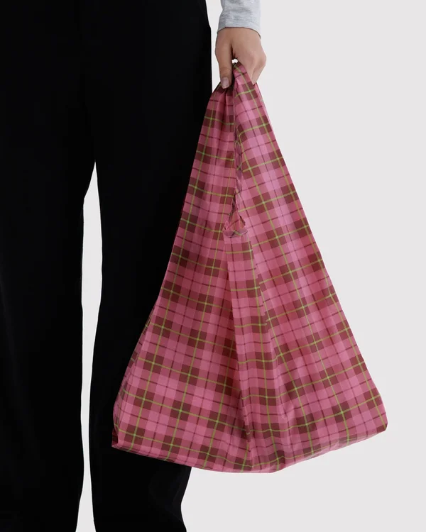 Standard Baggu - Azalea Pink Tartan - Material: ripstop-nylon