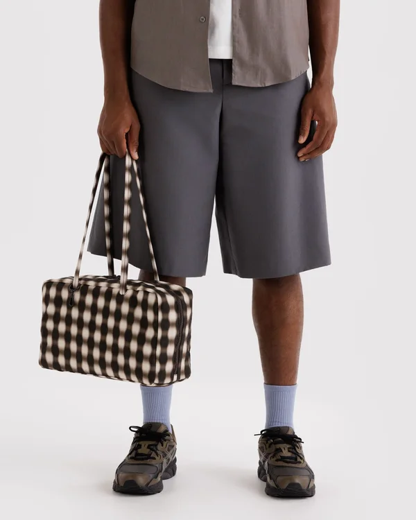 Medium Nylon Bowler Bag - Sale - Blurred Gingham Brown - Size: OS
